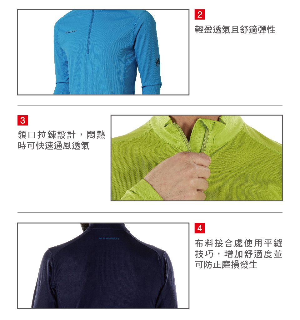 Mammut 長毛象 Performance Dry Zip Men 透氣快乾長袖拉鍊排汗衣 帝國藍 男款 #1016-00220 (亞洲限定款)