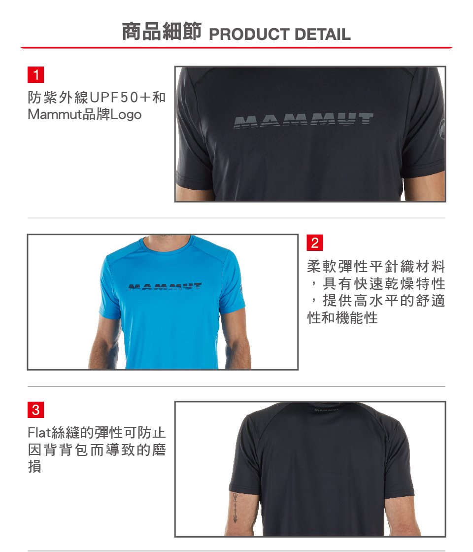 Mammut 長毛象 Splide Logo T-Shirt Men 短袖機能排汗衣 男款 帝國藍 #1017-00220