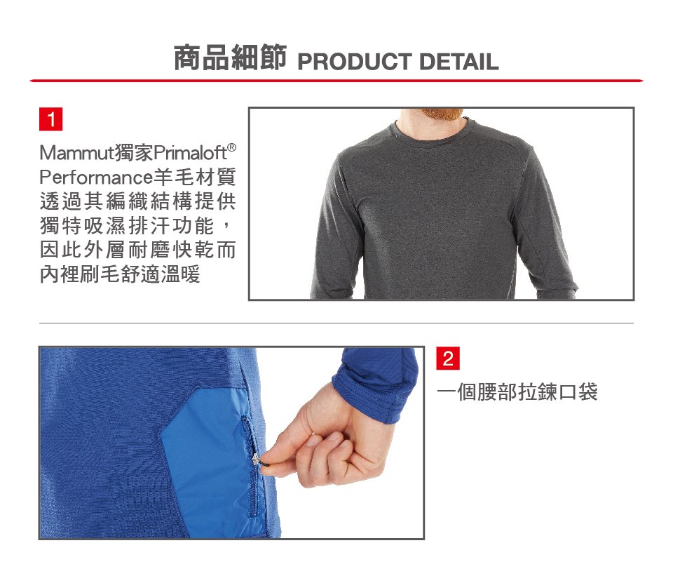 Mammut 長毛象 Runbold ML Crew Neck 吸濕排汗圓領刷毛衣 男款 黑色 #1014-00620(亞洲限定款)