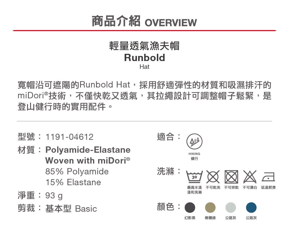 Mammut 長毛象 Runbold Hat 輕量透氣漁夫帽 公路灰 #1191-04612