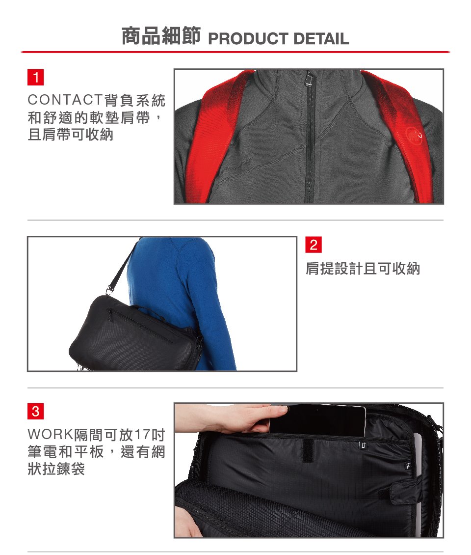 Mammut 長毛象 Seon 3-Way 三用攀岩通勤筆電後背包 18L 黑色 #2510-04060