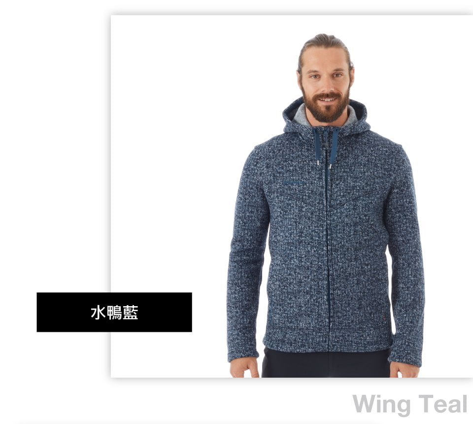 【Mammut 長毛象】Chamuera ML Hooded Jacket Men 印花針織刷毛連帽外套 鯊魚灰 男款 #1014-01360