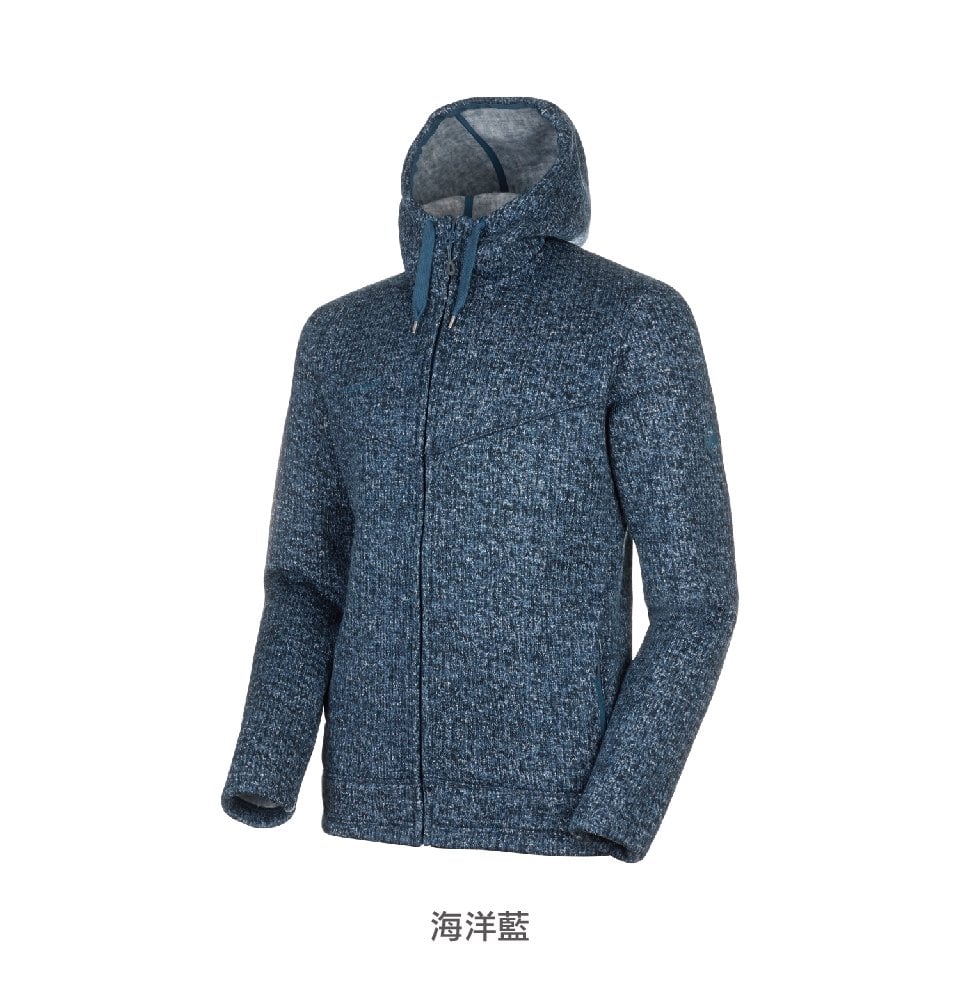 【Mammut 長毛象】Chamuera ML Hooded Jacket Men 印花針織刷毛連帽外套 鯊魚灰 男款 #1014-01360