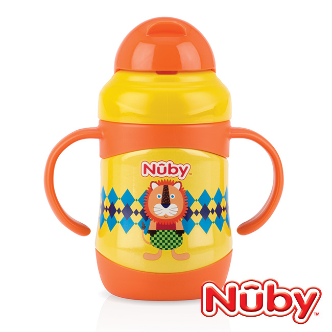 Nuby 220ml 不銹鋼真空學習杯 獅 (粗吸管)