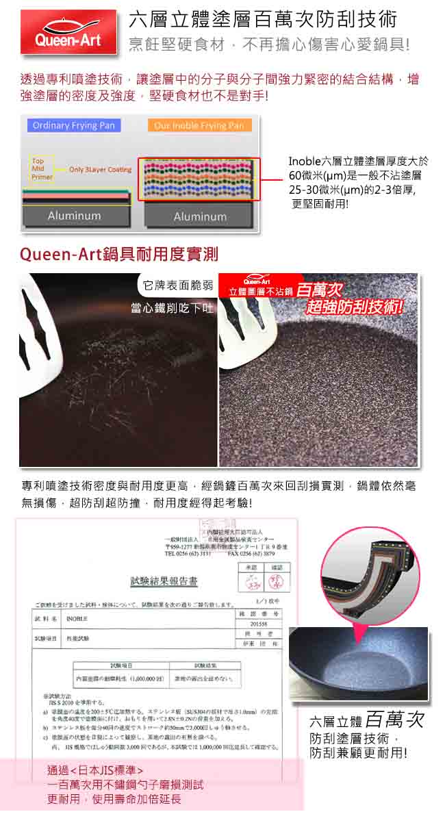 韓國Queen Art鑄造Inoble立體塗層無毒不沾炒鍋34CM(1鍋 1蓋)礦石灰