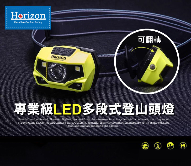【Horizon 天際線】專業級LED多段式登山頭燈