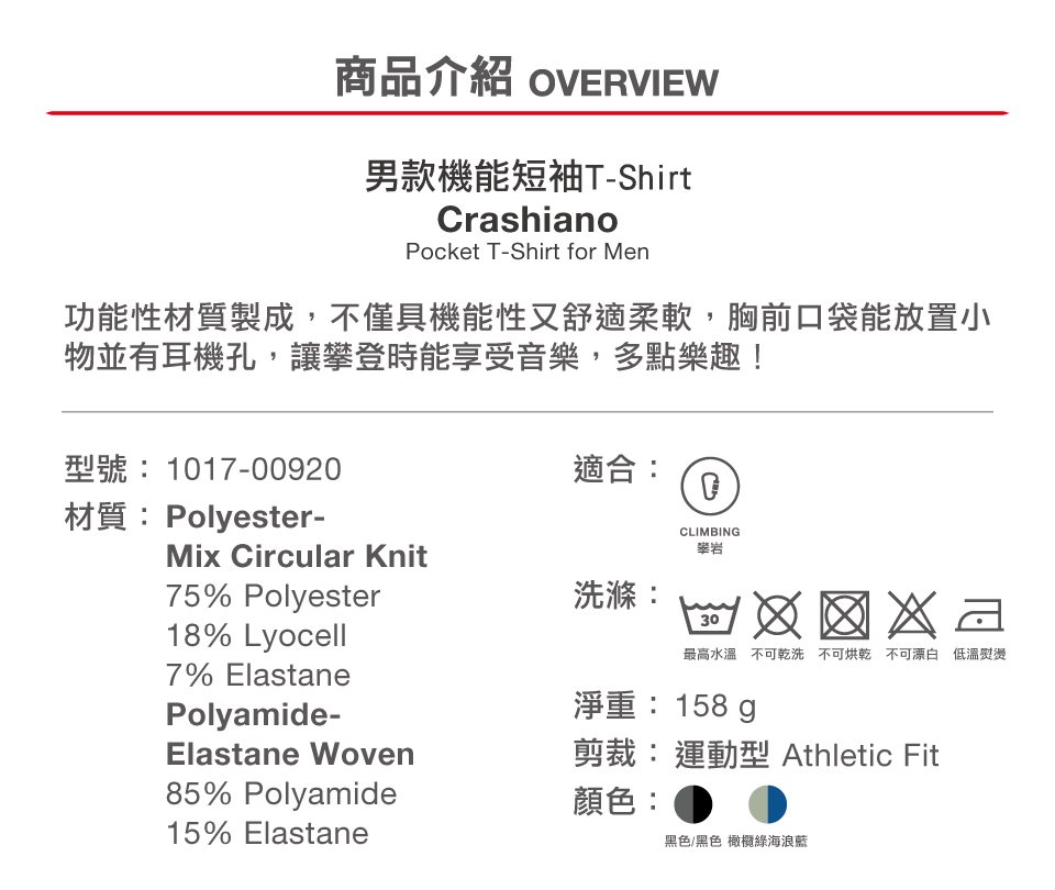 Mammut 長毛象 Crashiano Pocket T-Shirt Men 機能短袖 T-Shirt 男款 黑色 #1017-00920