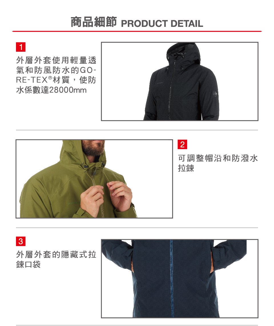 Mammut 長毛象 Convey 3 in 1 HS Hooded Jacket GTX兩件式防水保暖外套 黑色 男款 #1010-26470