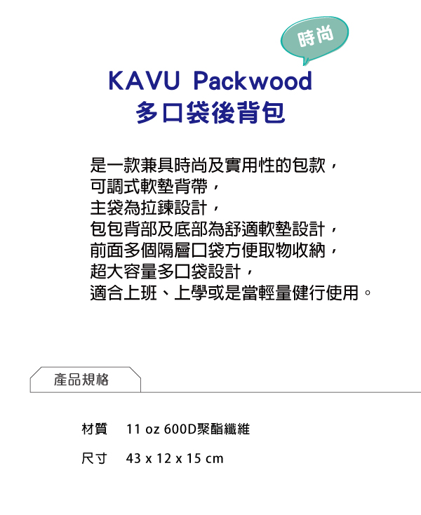 西雅圖 KAVU Packwood 多口袋後背包 黑森林 #9113