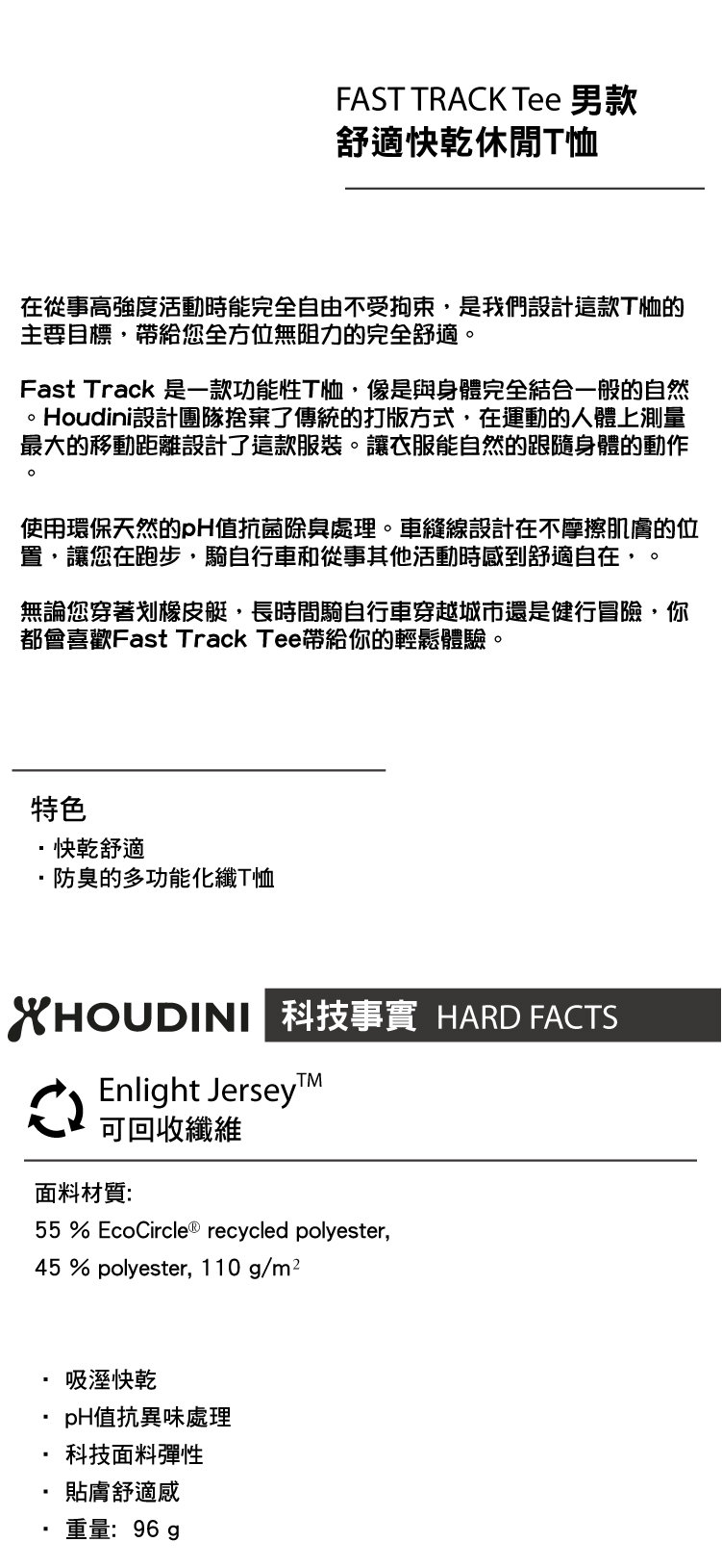 瑞典 Houdini Fast Track Tee 舒適快乾休閒T恤 男款 船身藍 #255504