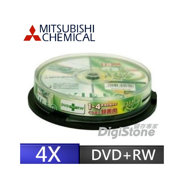 三菱 光碟燒錄片 4.7GB 4X DVD+RW 燒錄片 (10片布丁桶裝)