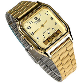 AQ-230GA-9B 卡西歐 CASIO 雙顯錶 復刻金電鍍 方型 金面 數字時刻 不銹鋼 29mm 男錶