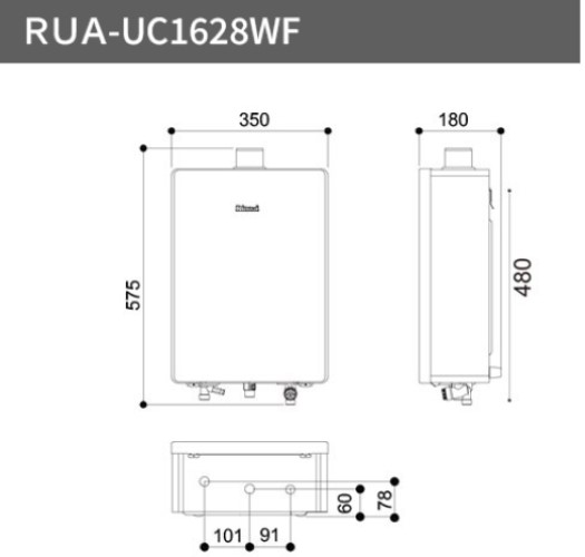 RUA-UC1628WF-送贈品-林內-16L-日本奈米氣泡-抑菌力強-玻璃觸控-分段火排調整-熱水器-尺寸