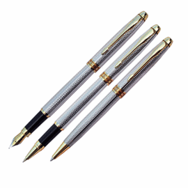 白金牌高級包銀刻紋鋼筆＋鋼珠筆+原子筆對筆*(PAG-800+WAG-600+BAG-600)