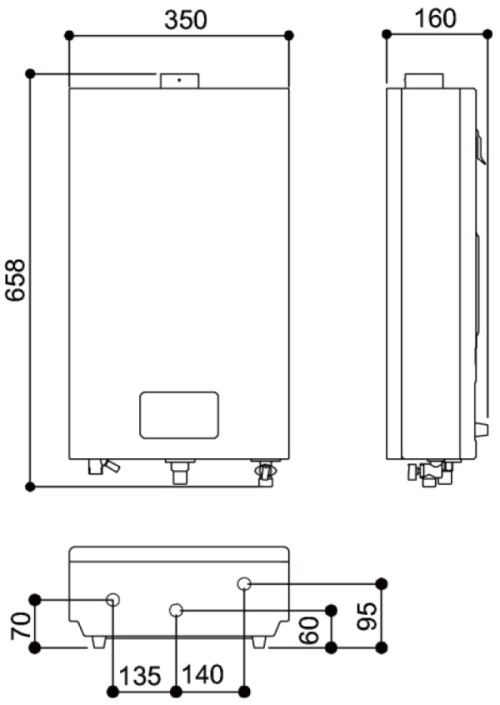 RUA-1203WF熱水器-林內-12L-強制排氣-分段火排-小體積-60分鐘自動熄火-尺寸