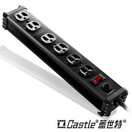 【 熱銷 】Castle 蓋世特 鋁合金 電源突波保護 插座 延長線 6插座3孔 IA6-SB (黑)
