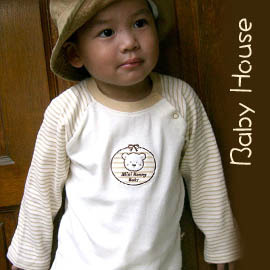 Baby House ◤純棉-台灣製◢ 可愛條紋袖純棉嬰兒上衣 ↘↘↘3折出清↘↘↘