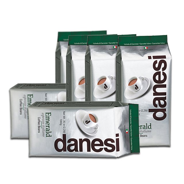 義大利Danesi Emerald 1公斤(2.2磅)義式綜合咖啡豆,阿拉比卡,中烘焙Espresso,多項國際安全品質認證,六包