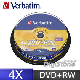 威寶 Verbatim 光碟燒錄片 4X DVD+RW 4.7GB 光碟片 X10P布丁桶