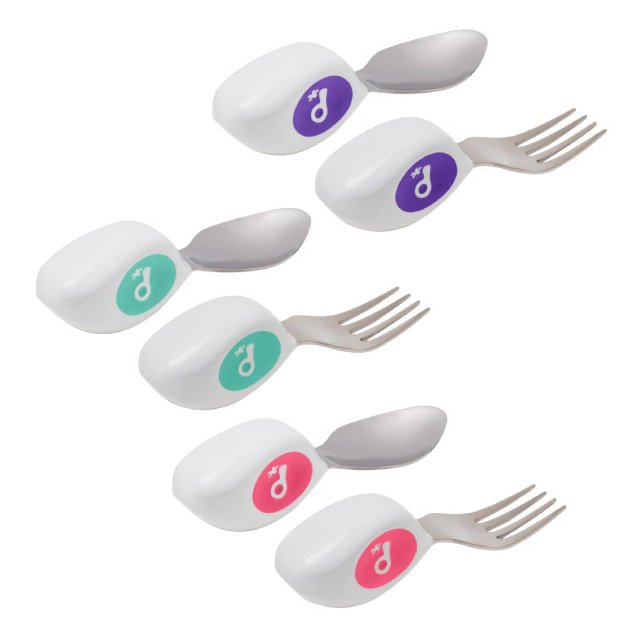 英國 doddl 幼兒學習餐具三件組|人體工學餐具(湖水綠|藍莓紫|草莓紅)