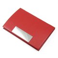 小弧面鋼牌皮夾式名片盒 皮質弧面風格名片夾 不銹鋼金屬盒絨面內襯隱藏式磁扣 紅色
