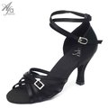 40203-Afa安法 國標舞鞋 女 拉丁鞋 黑緞 細帶側環扣