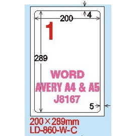 龍德 A4 電腦標籤紙 LD-860-AR-C 200*289mm(1格)20張入 紅銅版紙