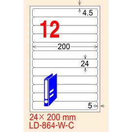龍德 A4 電腦標籤紙 LD-864-AR-C 24*200mm(12格)20張入 紅銅版紙