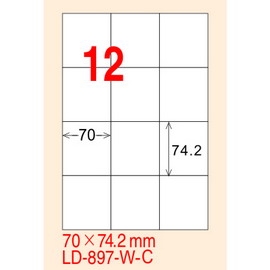 龍德 A4 電腦標籤紙 LD-897-A-C 70*74.2mm(12格)20張入 白銅版紙