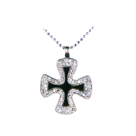 黑瑪瑙十字架水鑽銀質項鍊