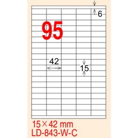 龍德 A4 電腦標籤紙 LD-843-AR-C 15*42mm(95格)20張入 紅銅版紙
