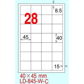 龍德 A4 電腦標籤紙 LD-845-HG-C 40*45mm(28格)20張入 亮面防水相片噴墨標籤