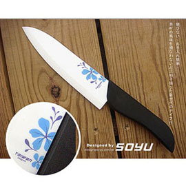 加送白玉砧板《e-man》SOYU 料理大師和風花草系列彩釉陶瓷刀【藍雪花】6吋