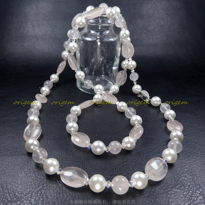 珍珠林~長型(80公分)珍珠水晶項鍊~南洋深海硨磲貝珍珠與天然粉水晶#567+2