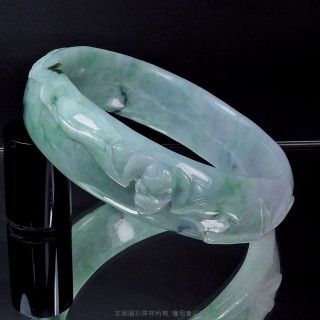 珍珠林~福在眼前寬板雕刻美鐲~A貨天然緬甸三彩紫羅蘭(內徑63MM, 手圍21號) #006