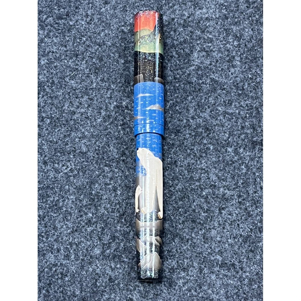 日本 namiki 研出高蒔繪滴入式鋼筆 北極熊 18 k 50 號尖 全球限量 99 支 正樹繪製