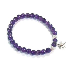 純銀星星與紫水晶圓珠彈性手環