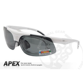 【APEX】運動型太陽眼鏡-偏光鏡.防滑.抗UV護目鏡.近視者可戴.鏡片可拆式 登山 滑雪/ 976-白