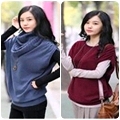 002516-韓版時尚新款瑞麗帶脖套短袖兩件套毛衣 (藍色) (紅色) ★↘VIP 商城購物網↙★