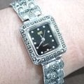 【 la luna 銀飾豐華】古典花紋細緻方面馬克賽石純銀手錶 c 1045