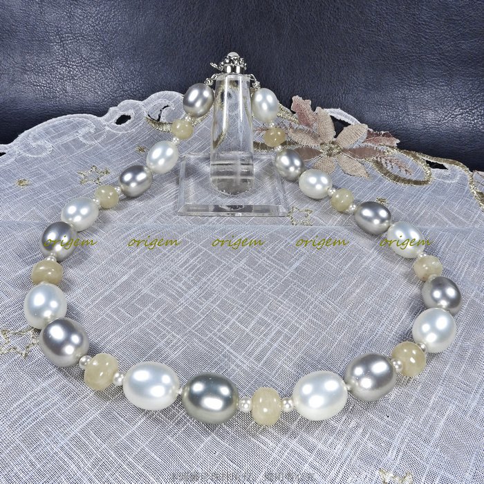 珍珠林~純手工一珠一結珍珠黃玉項鍊~深海硨磲貝蛋形珍珠+天然黃玉 #618+2