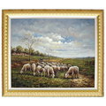 (大幅)羊洋得意油畫風景(羅丹畫廊)含框105X134公分(100％手繪)