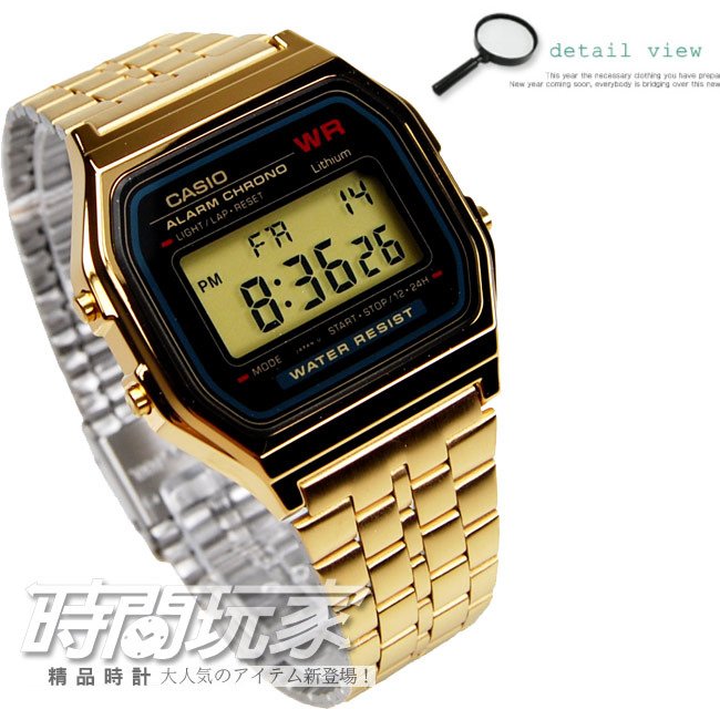 CASIO 復古風潮的方形經典電子錶 A159WGEA-1 大錶面設計方便閱讀時間訊息 數位電子中性錶(金) A159WGEA-1DF