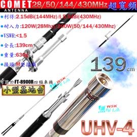 コメット UHV-4 28/50/144/430MHz マルチバンド 移動用 (全長 1.39m)-