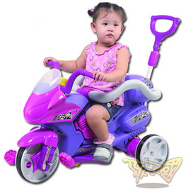 【孩子國】重型機車造型三輪車附伸縮拉桿及安全護欄(紫色)