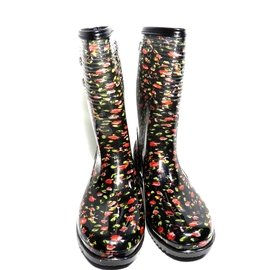 新款雨靴~風靡日本~台灣製造~流行女雨鞋~女雨靴~短統雨鞋雨靴~.易穿、易脫、防水、耐油、止滑~輔合人體工學(黑色小花)