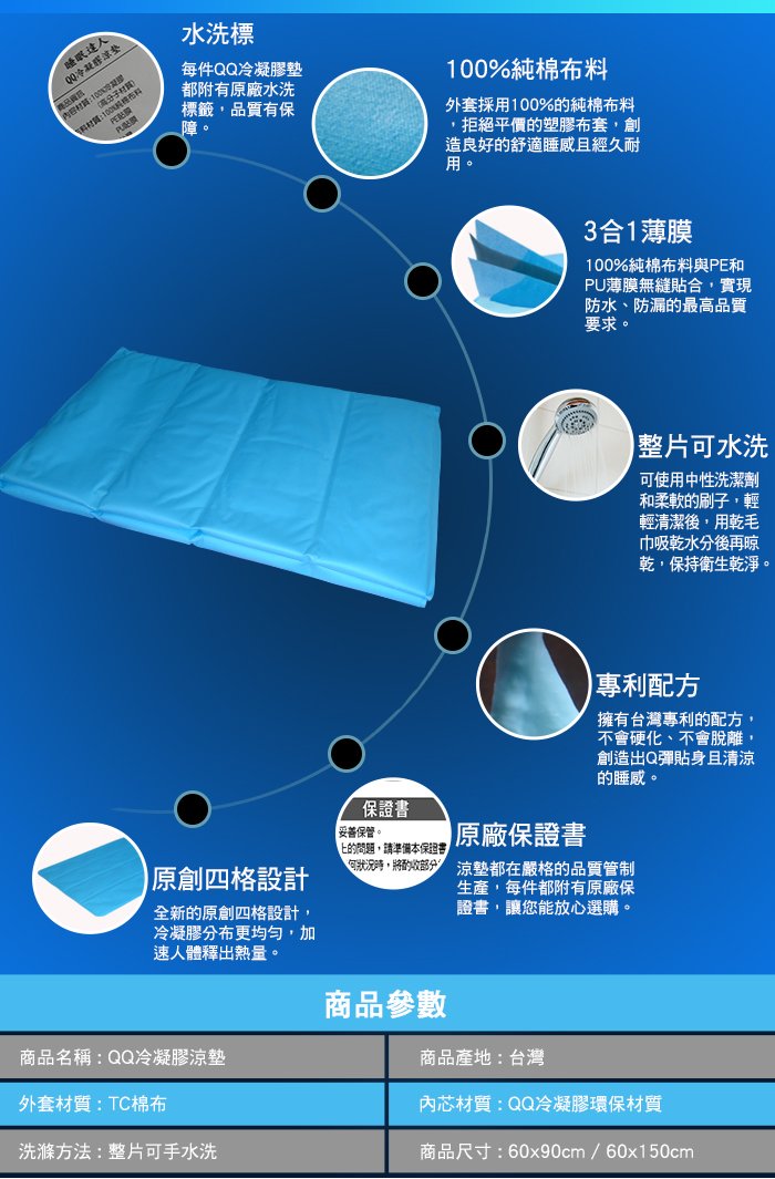 涼墊/冷凝膠涼墊/QQ冷凝膠/睡眠達人/台灣製造/台灣專利