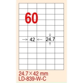 龍德 A4 電腦標籤紙 LD-839-HL-A 210*297mm 雷射亮面相片標籤 105大張入 (60格)