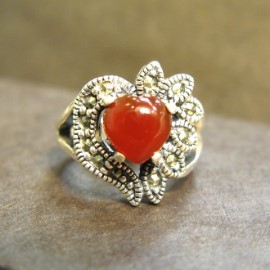 【La luna 銀飾豐華】[#44]浪漫風情。紅玉髓、馬克賽石。純銀戒指