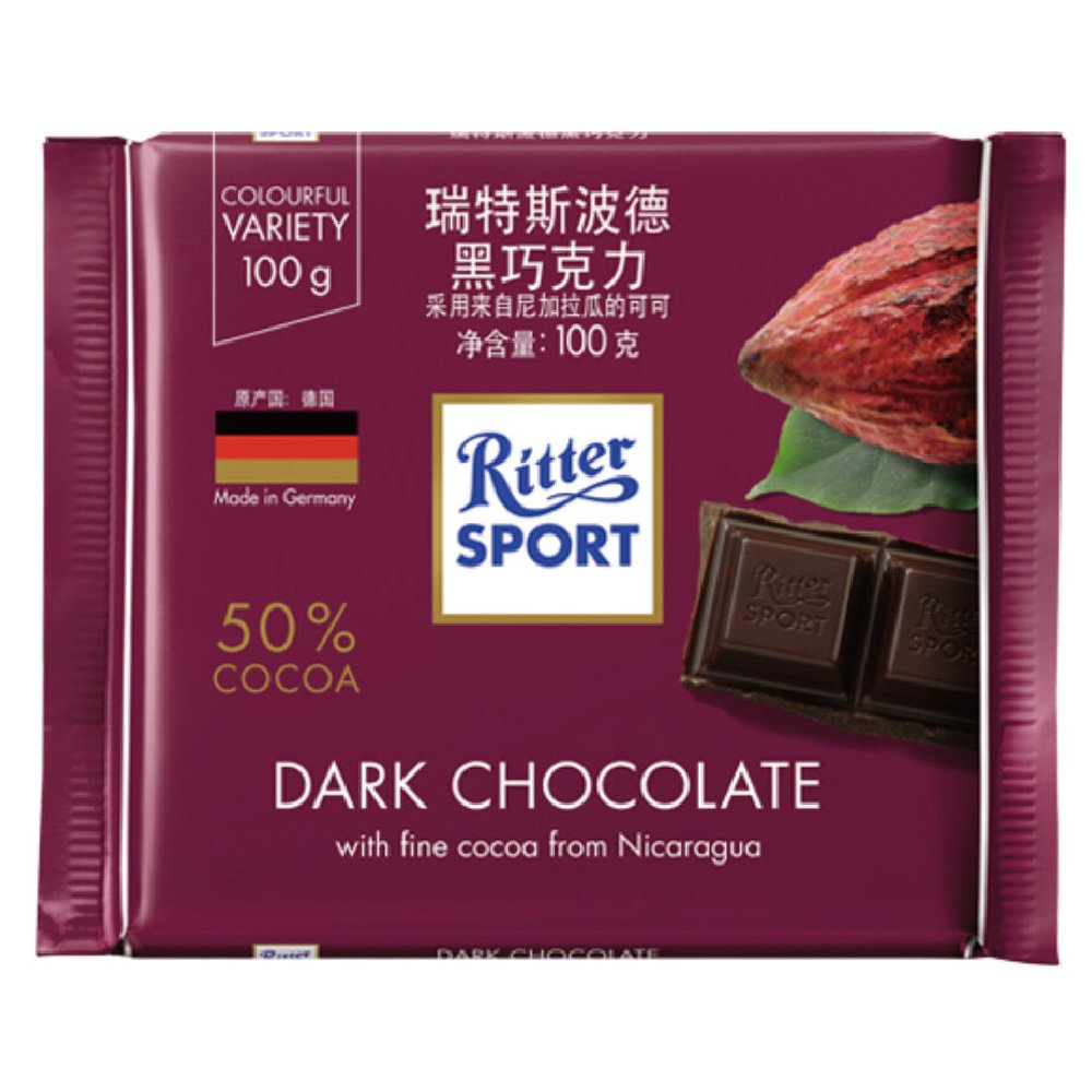 【買四送一、贈品隨機】Ritter Sport 醇黑巧克力100g